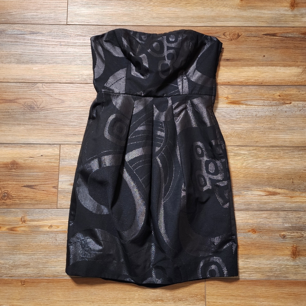 Y2K TIBI Dress Womens 2 Black Jacquard Strapless